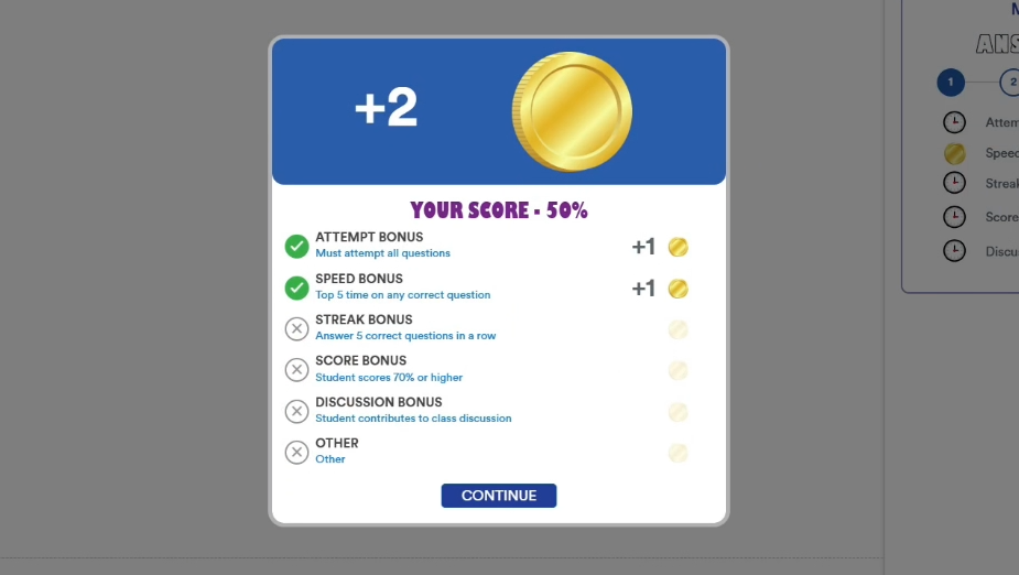 Classroom Challenge Reward Screen